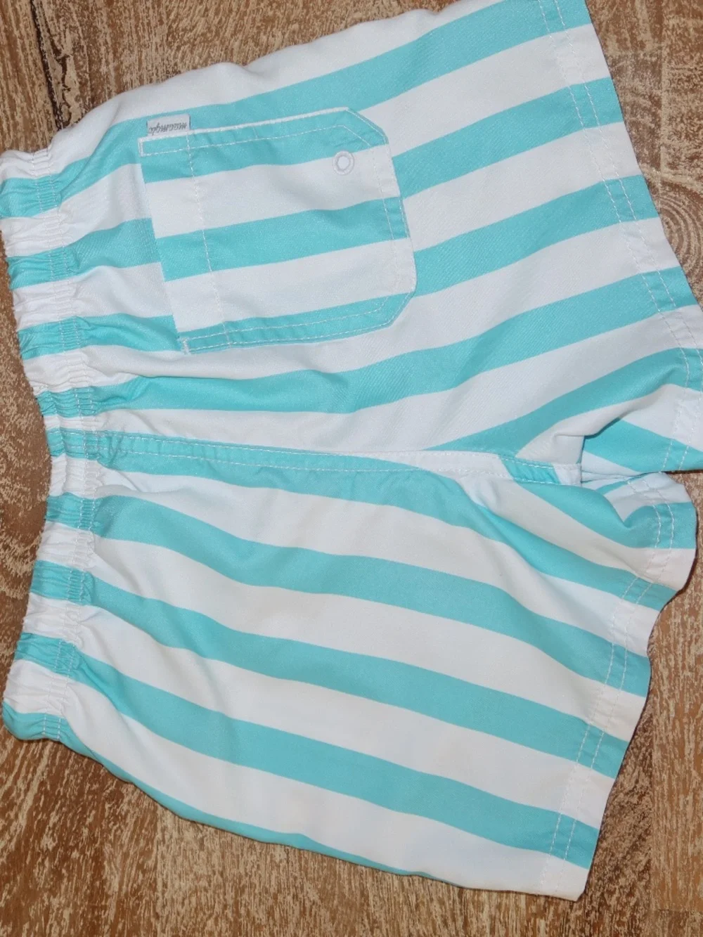 Boys Swim Trunks Turquoise and White Striped Size 5/6